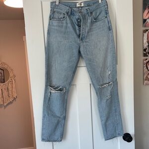 Agolde Light Blue Distressed Straight Jeans